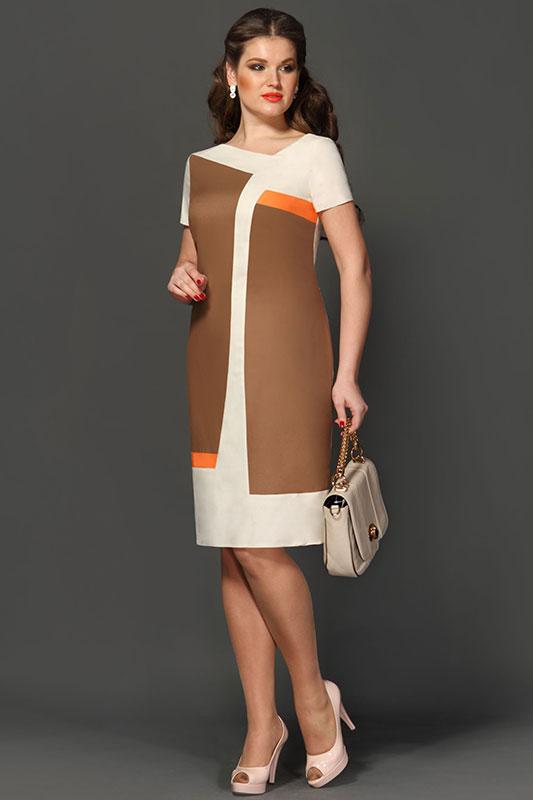 Платья из двух тканей фасоны фото Платье Lissana, коричневый+бежевый (модель 2105) - Белорусский трикотаж в интерн