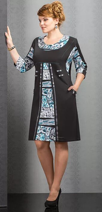 Платья из комбинированной ткани фото Трикотажные платья для полных женщин белорусской компании Галеан Стиль. Осень 20