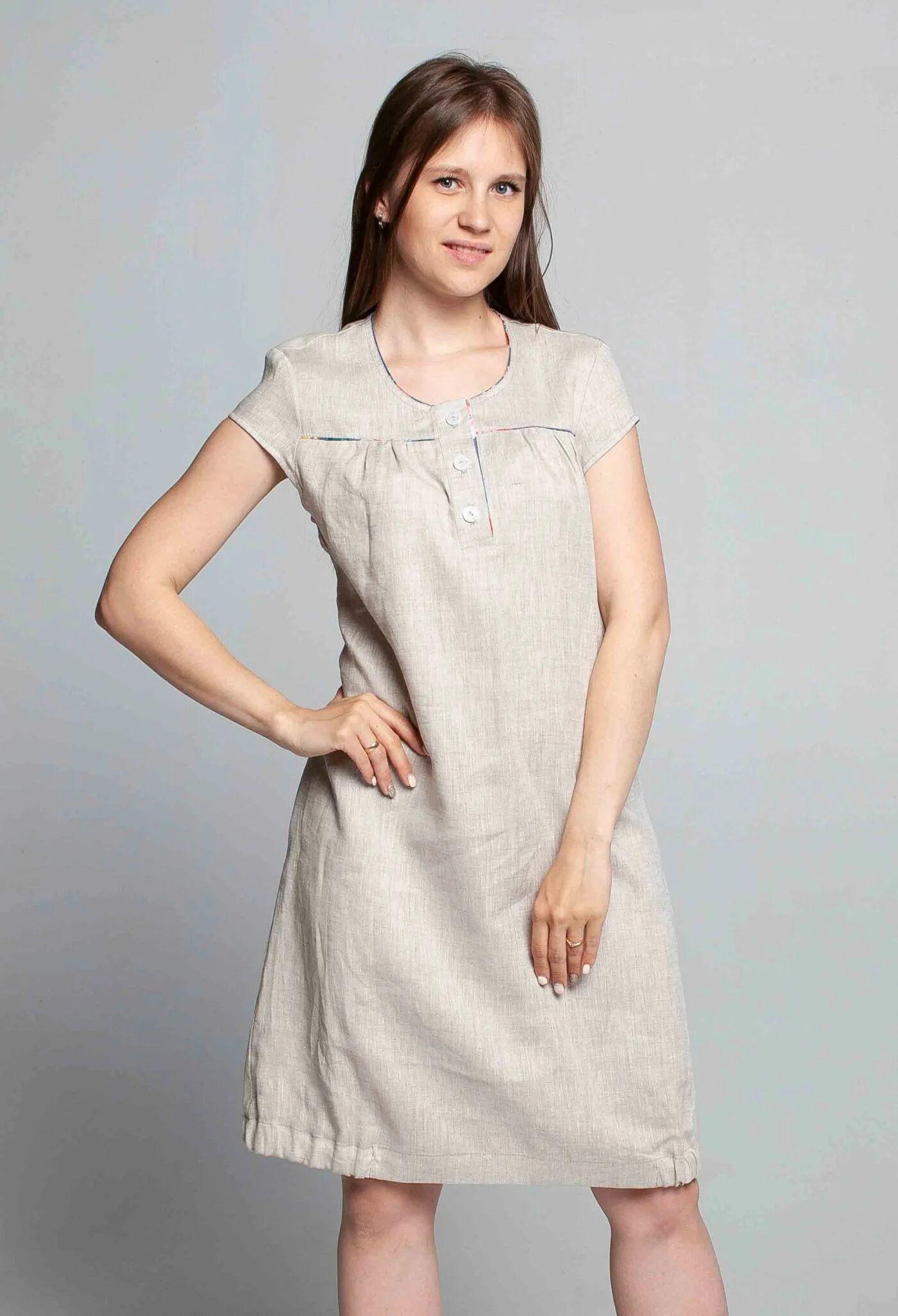 Платья из льна фасоны фото Платье 14-17 / Синий лён