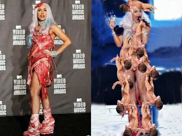 Платья из мяса фото В школе ее дразнили, а теперь ей все завидуют или же как Леди Гага обрела успех.