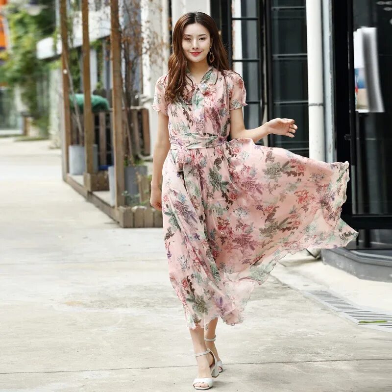 Платья из шифона 2024 модные фото Buy cap sleeve maxi dress casual cheap online