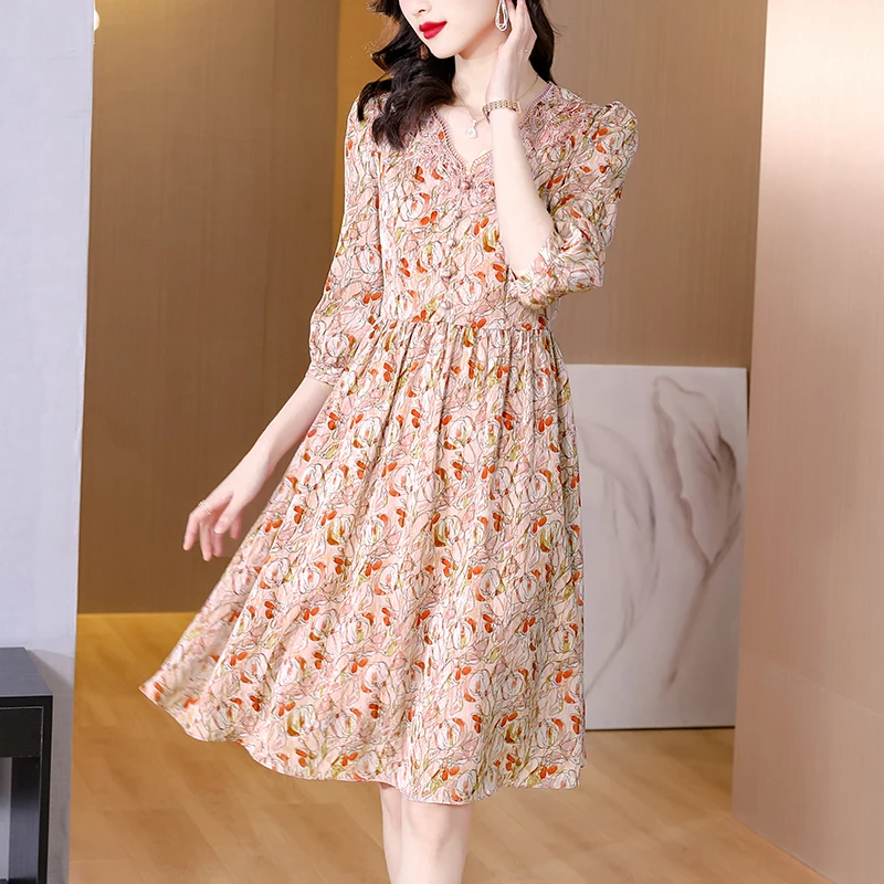 Платья из шифона 2024 модные фото Новинка 2024, Модное шифоновое платье-миди с цветочным рисунком, летнее элегантн