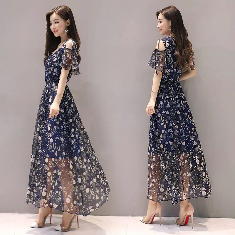 Платья из шифона 2024 модные фото Купить Женское платье Лета 2018 года новые женские цветочные шифона платье женск