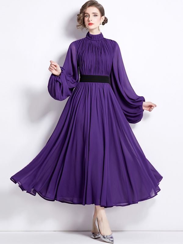 Платья из шифона 2024 модные фото Шифоновое платье, свободное платье, длинные рукава, высокая талия, новинка весны