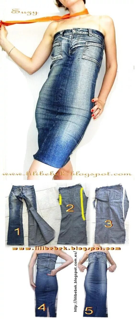 Платья из старых джинсов своими руками фото How to make a blue-jean dress: Одежда из переработанных материалов, Модные стили