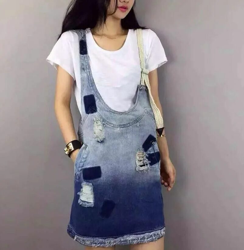 Платья из старых джинсов своими руками фото New stylish denim sundress dress summer women's adjustable straps plus size 5xl 