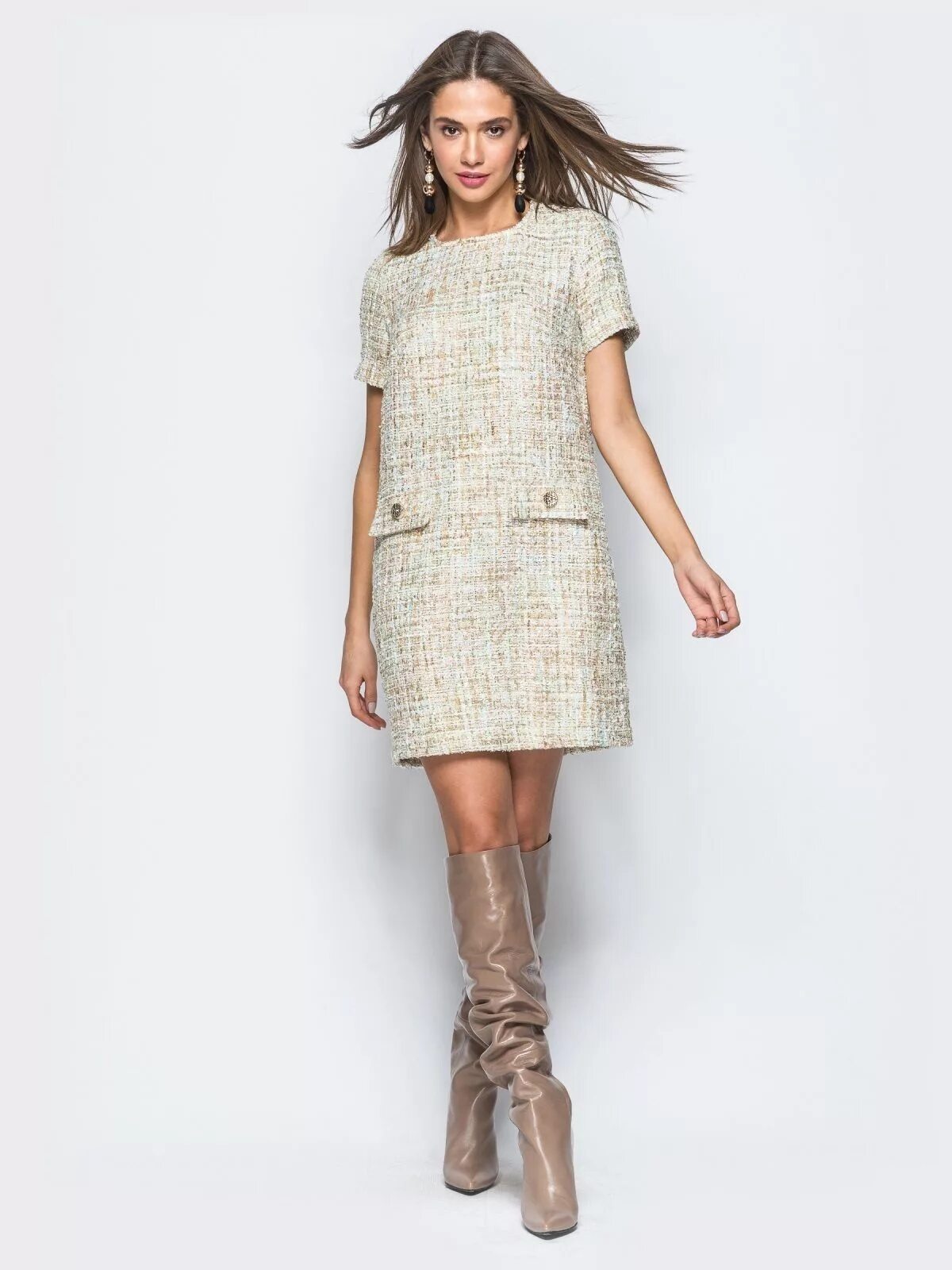 Платья из твида 2024 модные тенденции Платье Gledis цвета топленого масла Fashion outfits, Colorful fashion, Tweed fas