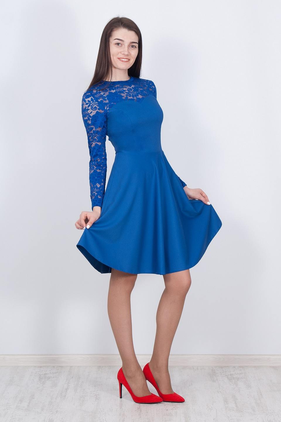 Платья киров фото Платье 4760 (костюмная / гипюр, цвет синий / ярко-синий) - БРАВА. Женская одежда