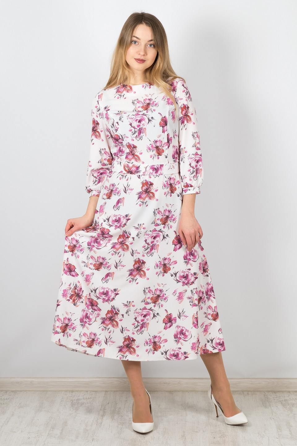 Платья киров фото Платье 4824 (плательная, цвет белый розовый цветы) - БРАВА. Женская одежда от пр