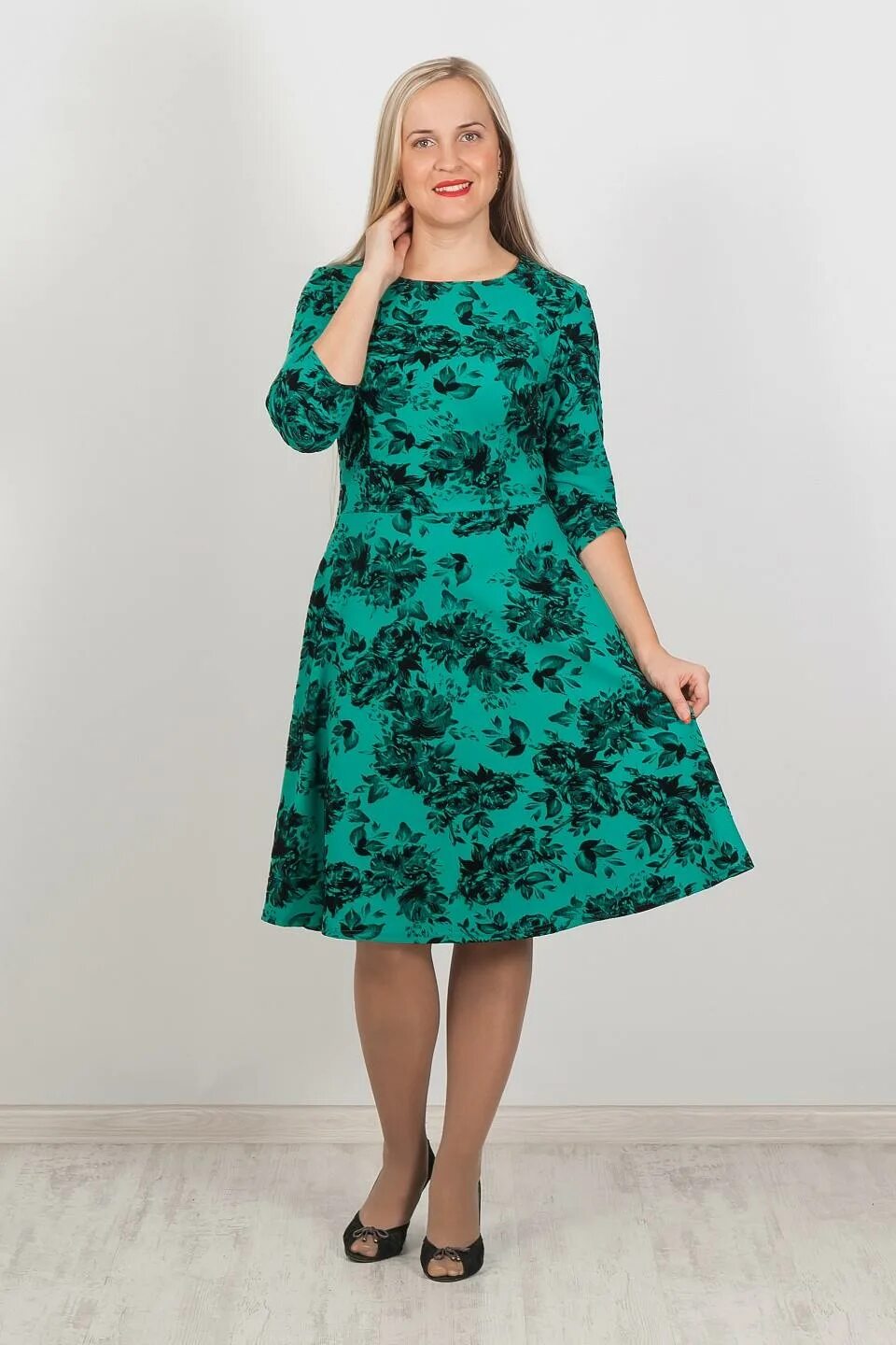 Платья киров фото Платье 5766 (трикотаж флок, цвет зелёный чёрный) - БРАВА. Женская одежда от прои