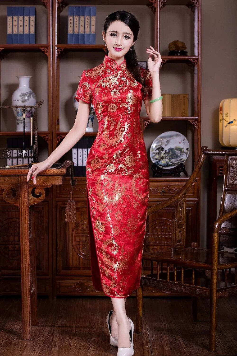 Платья китай фото Шанхай история дешевые китайские Cheongsam платье длинное Qipao красное платье В