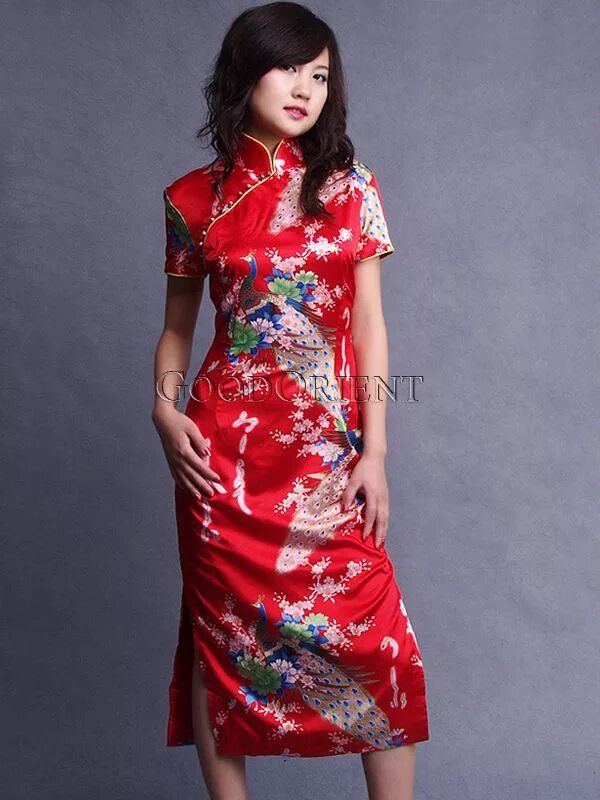 Платья китай фото Chinese Red Peacock Silk Cheongsam Chinese style dress, Chinese clothing, Chines