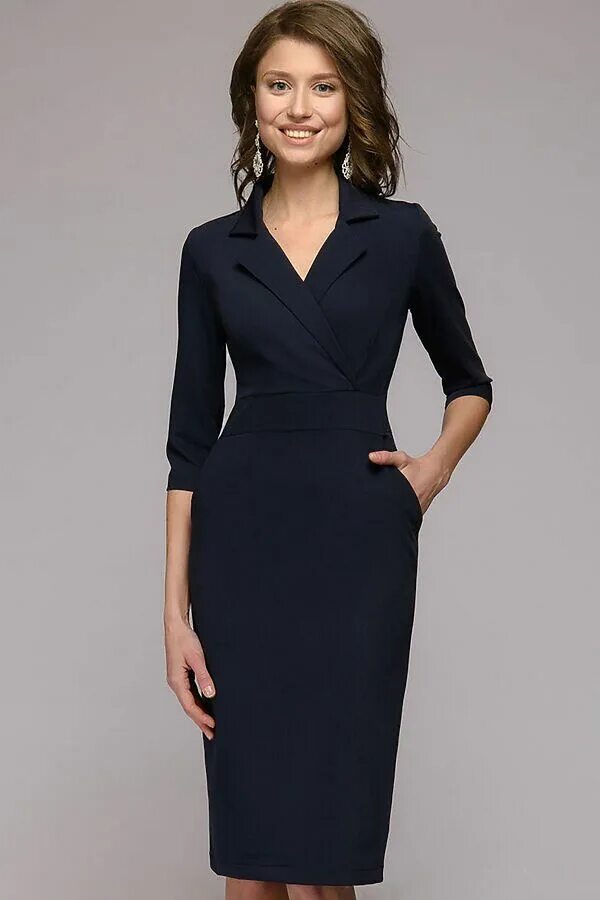 Платья классика фото Платье 1001 DRESS, темно-синий DM01538DB #130711 купить с доставкой в интернет-м