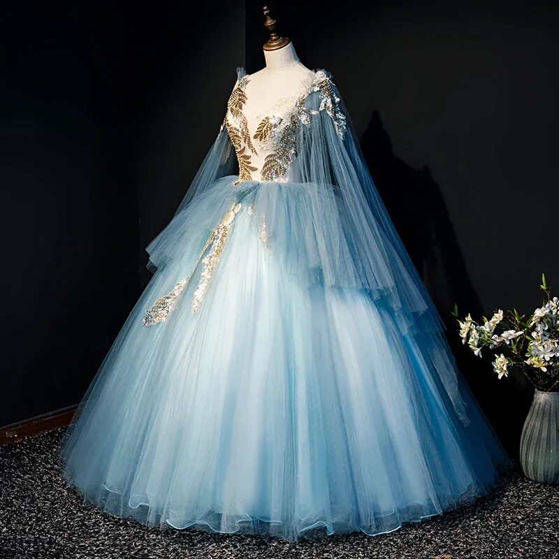 Платья королев фото Купить Дневной свет синий плеча вуаль коронации бальное платье для косплея средн