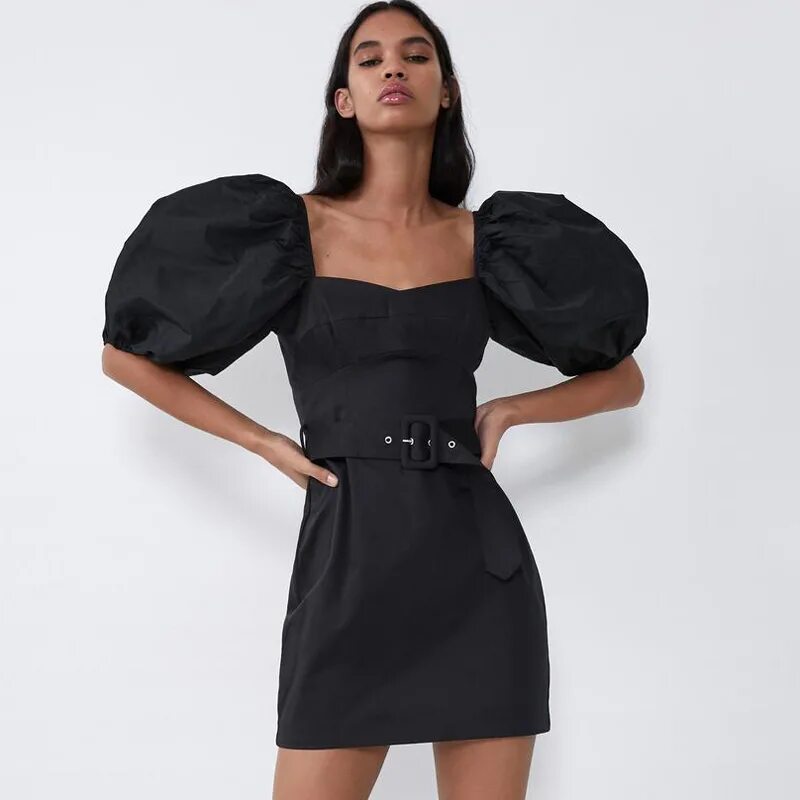 Платья короткий рукав фото Купить AGong/платья с квадратным воротником для женщин; модное тонкое однотонное