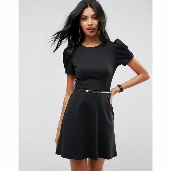 Платья короткий рукав фото ASOS Ponte Skater Dress With Puff Sleeve And Belt ($62) ❤ liked on Polyvore feat