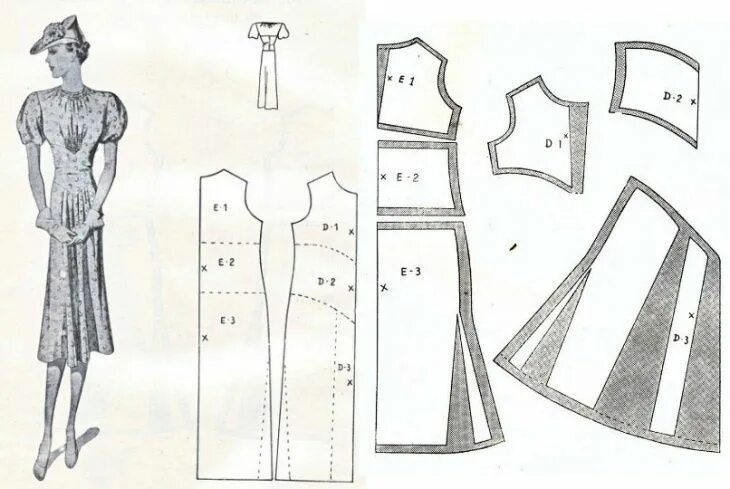 Платья крой выкройки Выкройки ретро-платьев Выкройки, Ретро, Выкройка платья
