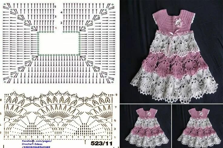 Платья крючком девочке год схемы Vestido de Crochê infantil com Gráficos - Passo a passo Crochet baby dress patte