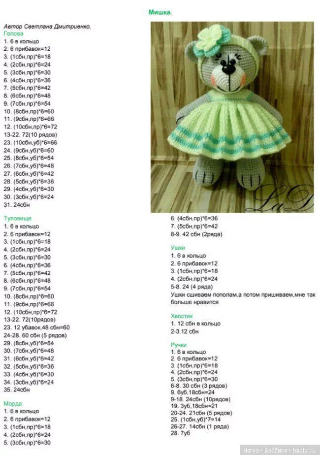 Платья крючком для игрушки схемы Игрушка вязанная спицами - мишка в платье, с описанием Платье крючком! 1. 36вп. 