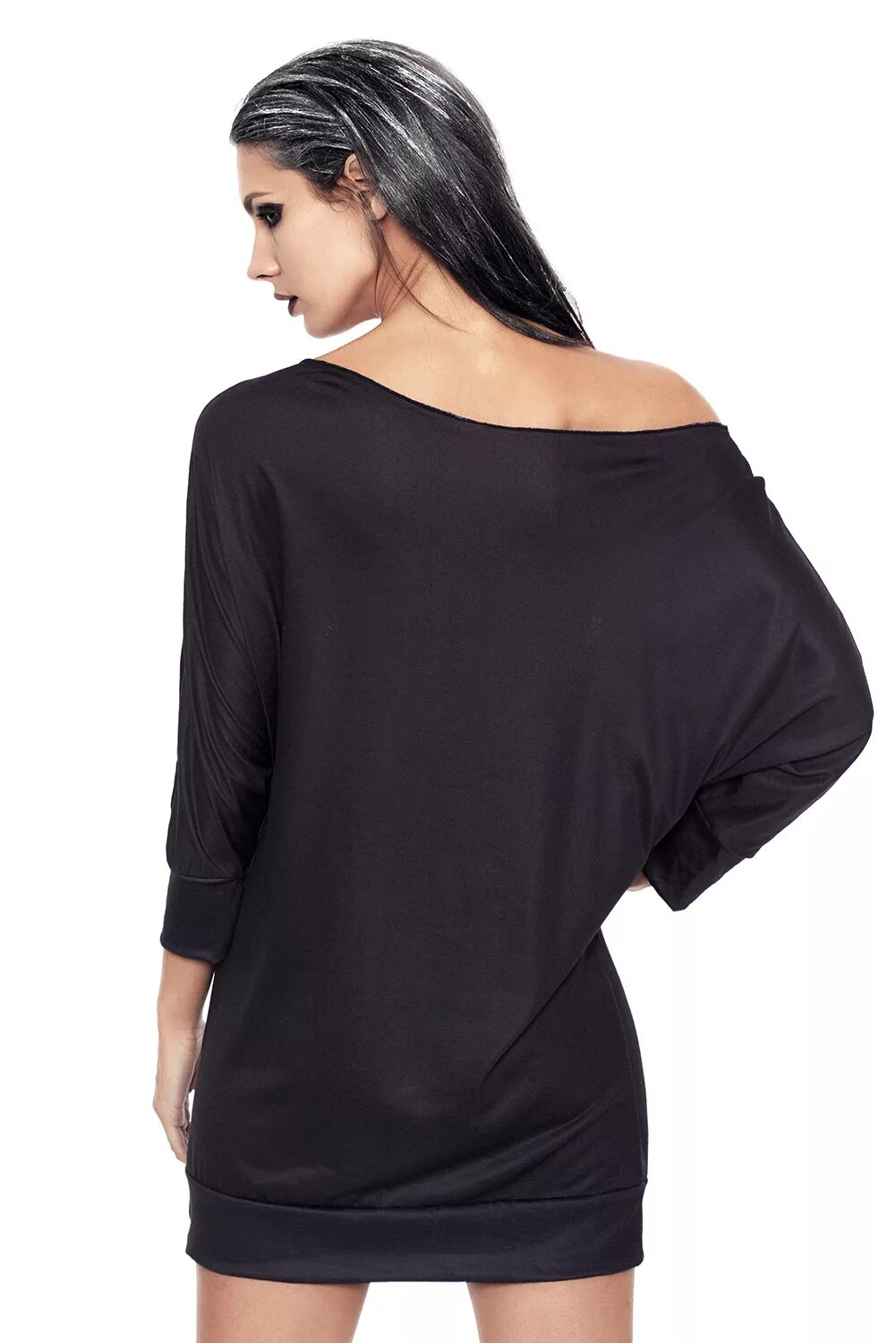 Платья летучая фото Черное мини платье для Хэллоуина с принтом 'Череп' и рукавами 'летучая мышь' арт