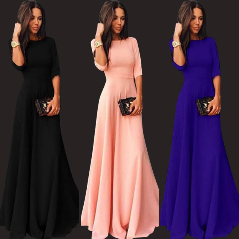 Платья макси фото Длинное шифоновое платье женское Vestidos элегантное с половиной рукавом с тонко