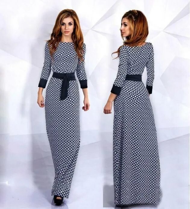 Платья макси фото Abaya Long Garment Arab High Women Dress Sleeve Plaid East Garden Garment Maxi M