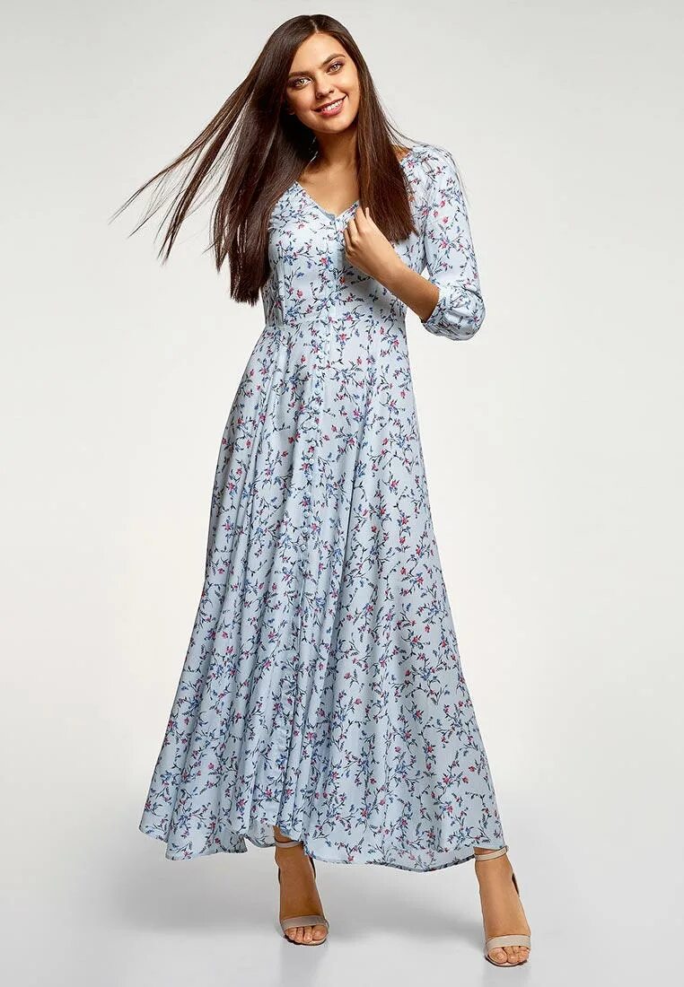 Платья макси фото Платье oodji, цвет: голубой, MP002XW0HCPK - купить в интернет-магазине Lamoda