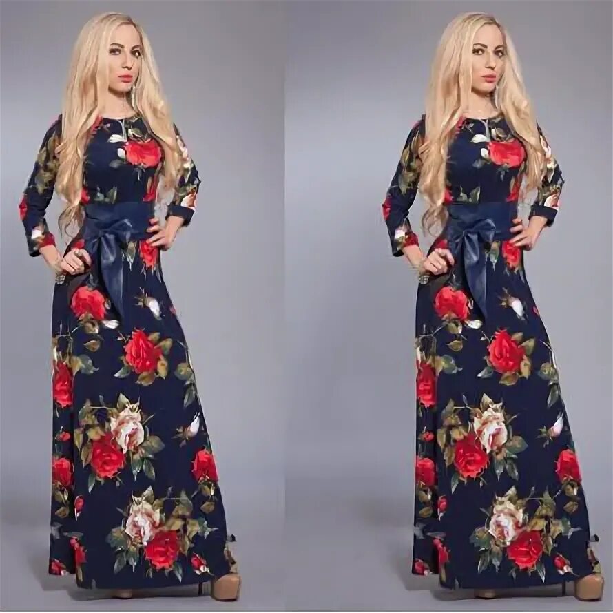 Платья макси фото Yeni 2016 Kadın Bağbozumu Çiçek Baskı Maxi Elbise Üç Çeyrek Kollu O Boyun Tunik 