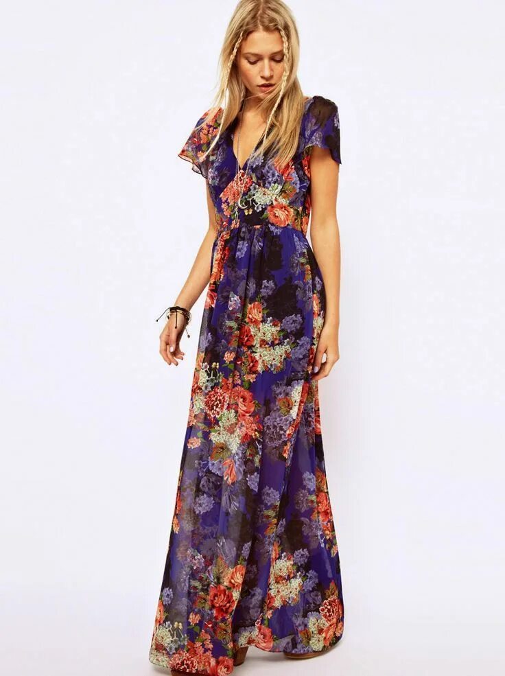 Платья макси фото Hippie Style ♥ Blue floral maxi dress, Floral maxi dress, Maxi dress