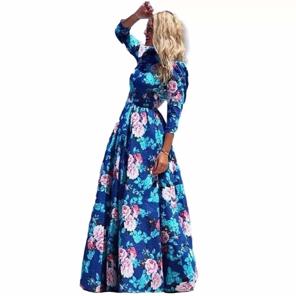 Платья макси фото Купить 2015 года осень-зима новой моды женщин партии платье печати давно макси п