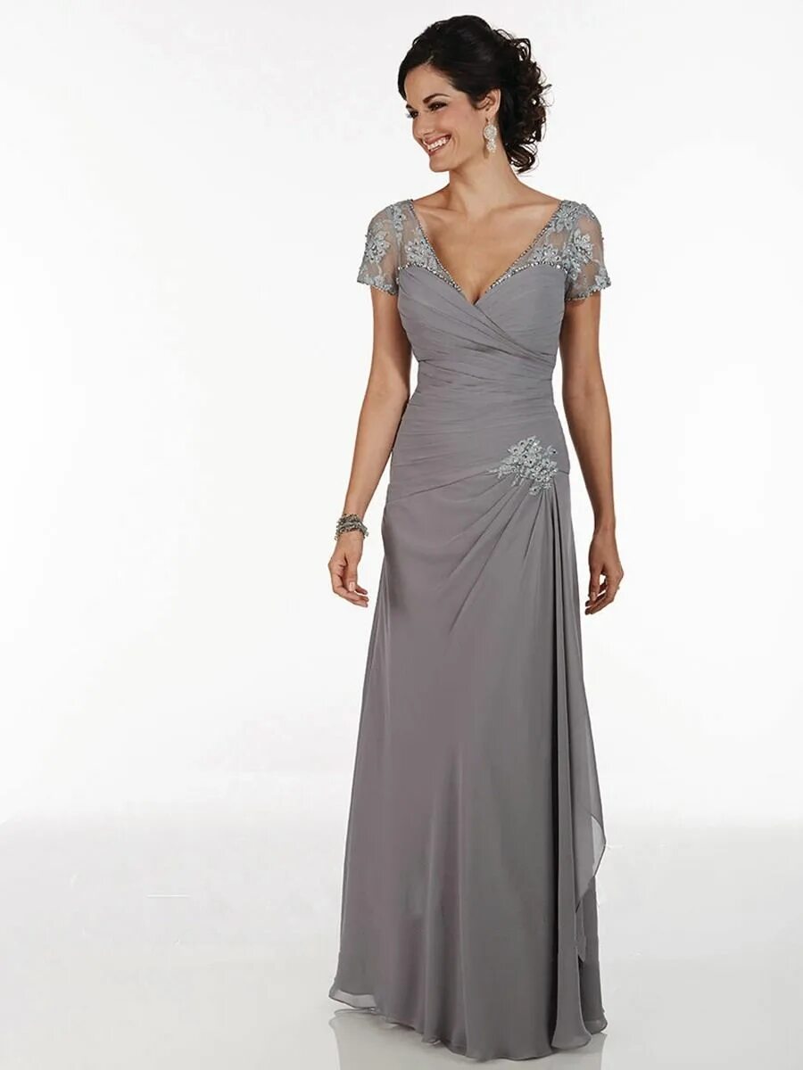 Платья мамы жениха фото Chiffon and Lace V-Neck Long Mother of The Bride Dresses 5701011 Mother of the g