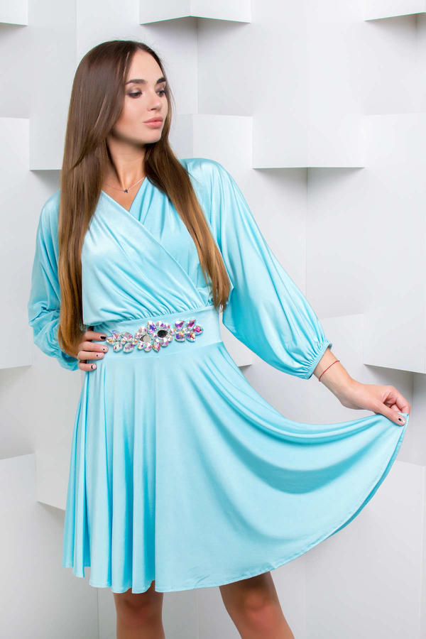 Платья масло фото Летнее платье с рукавами летучая мышь Голубой Женские платья от Domenica -3. Жен