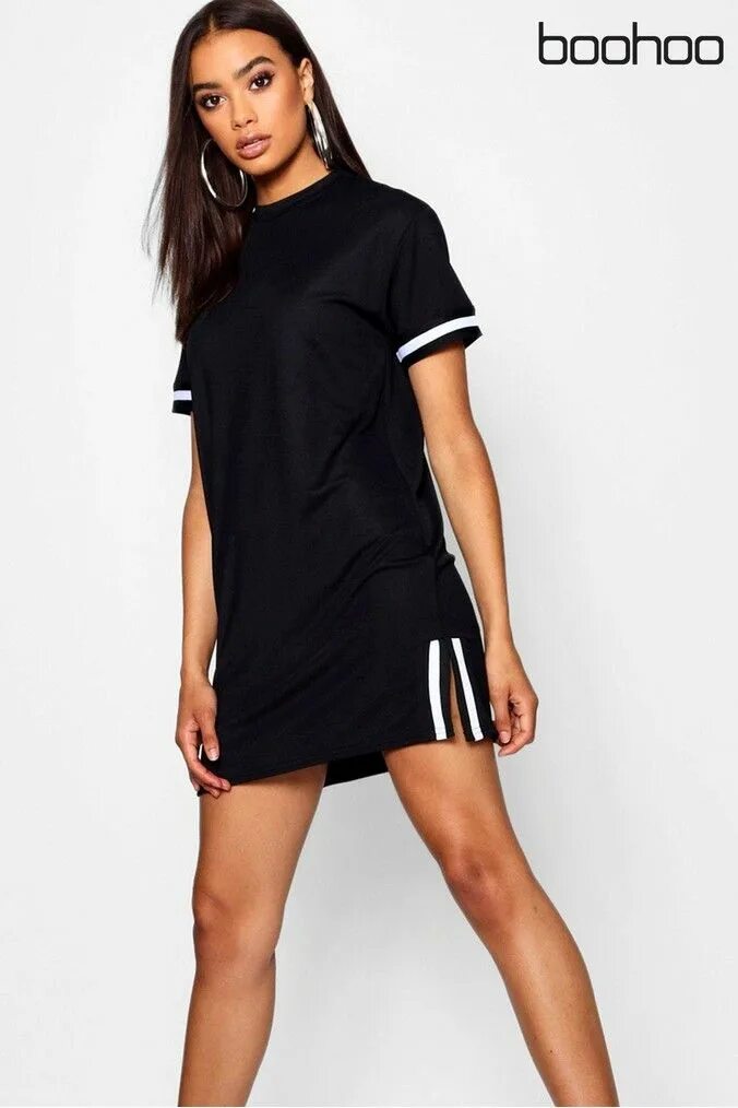 Платья майка фото Womens Boohoo Contrast Trim T-Shirt Dress - Black Shirt dress, Black shirt dress