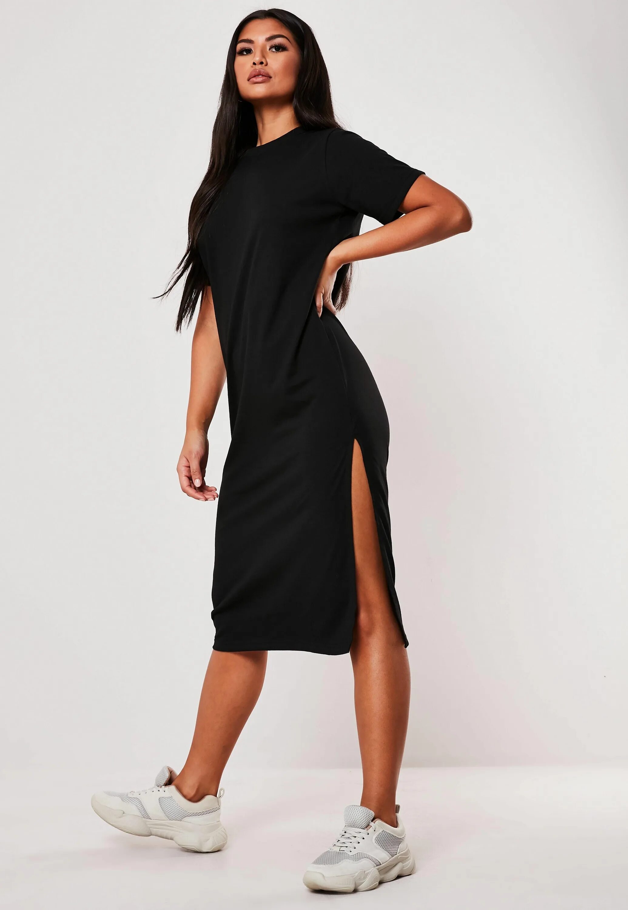 Платья майка фото Black Basic Midi T Shirt Dress #Sponsored #Basic, #Affiliate, #Black, #Midi T sh