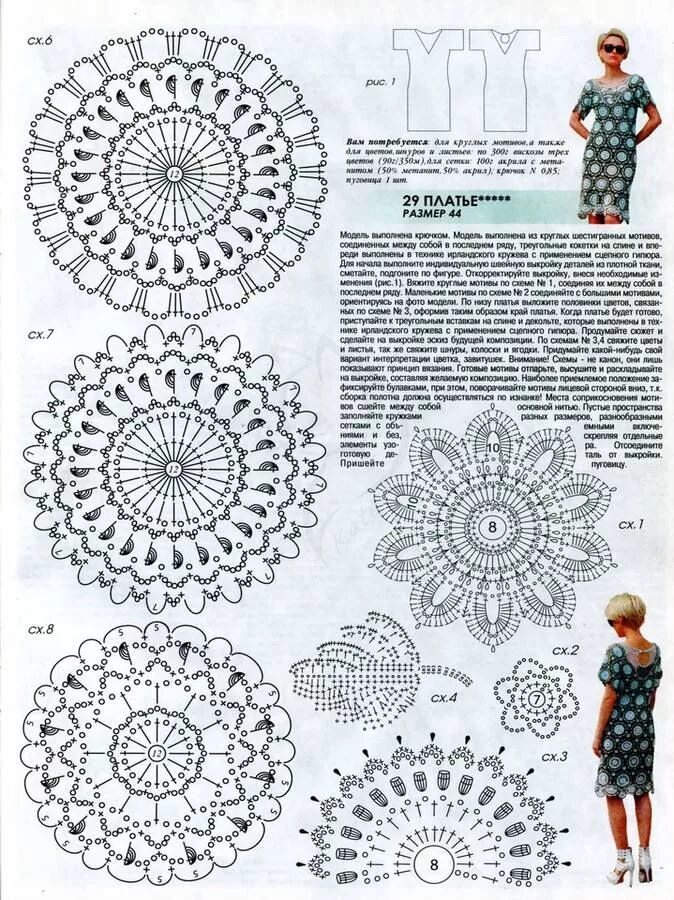 Платья мотивами крючком со схемами Журнал Мод 617 - 2018. Нарядные шедевры Свободное вязание крючком, Вязка оторочк