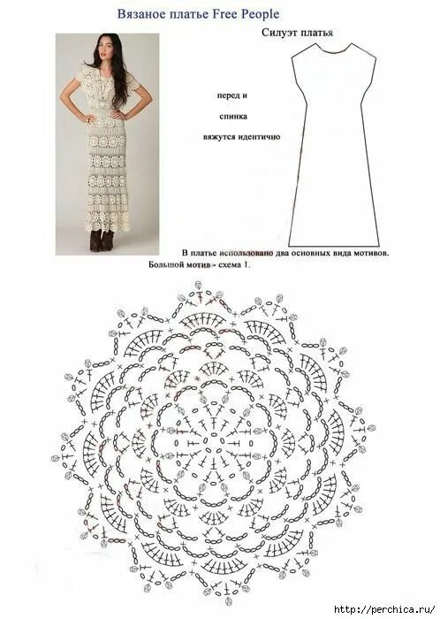 Платья мотивами крючком со схемами Нарядное платье связанное крючком круглыми мотивами . Обсуждение на LiveInternet