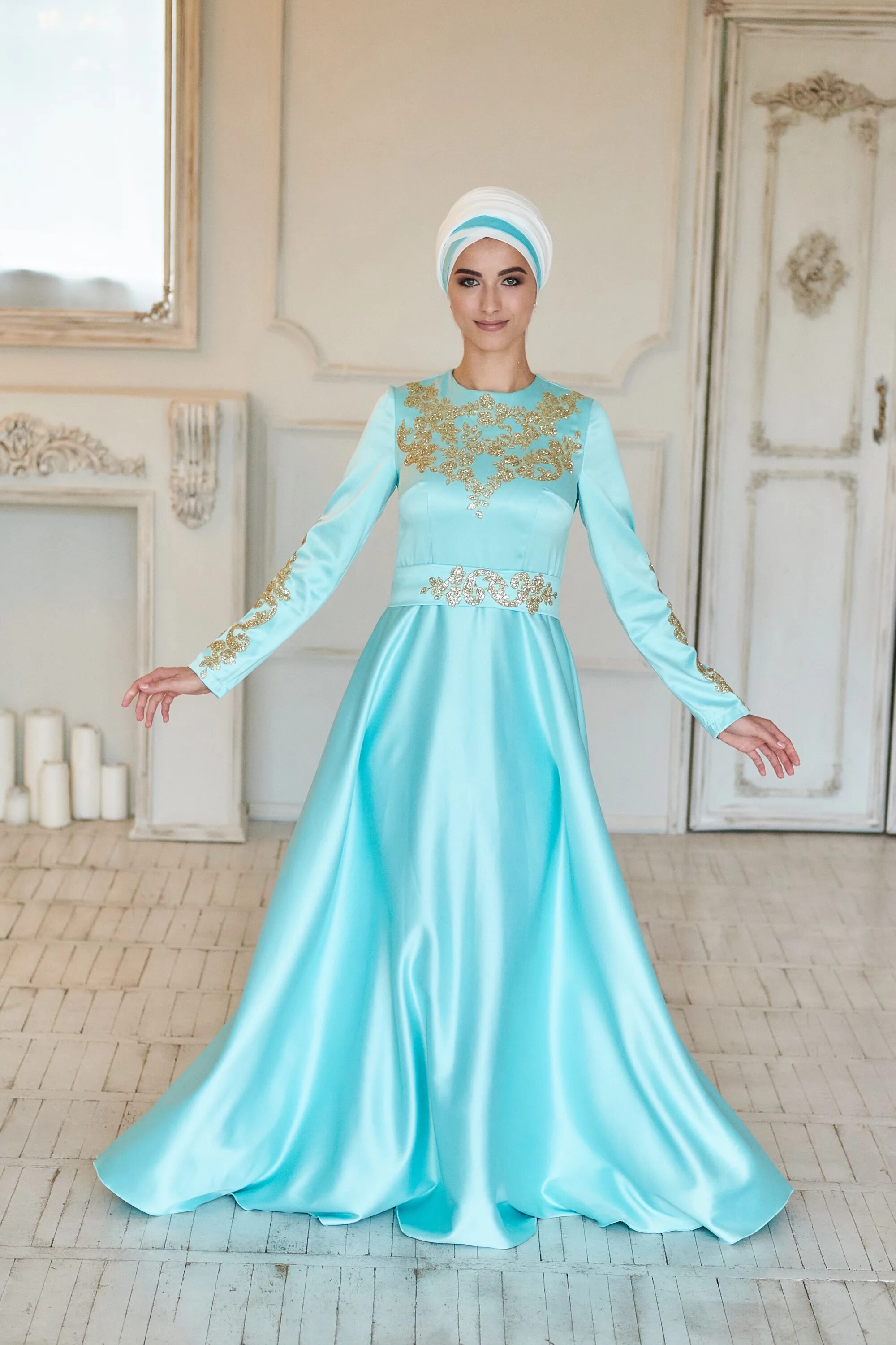 Платья на никах фото Свадебное платье на никах, atlas mint gold NN-00016, размер 42, материал Полиэст