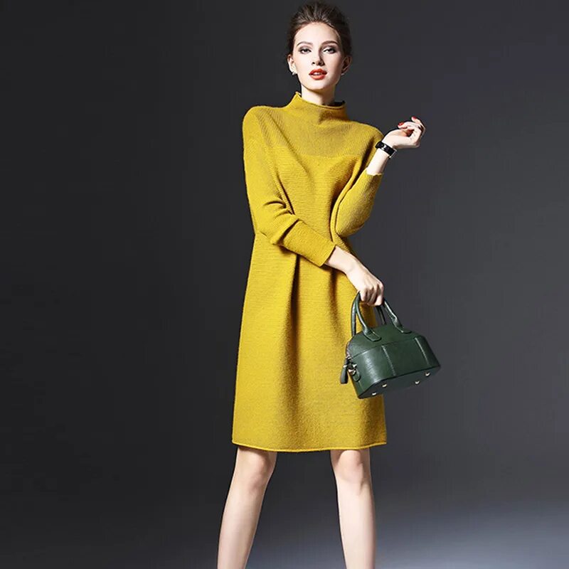 Платья на осень фото повседневные Вязание осень зима платье для женщин 2018 Винтаж повседневное плюс размеры с дли