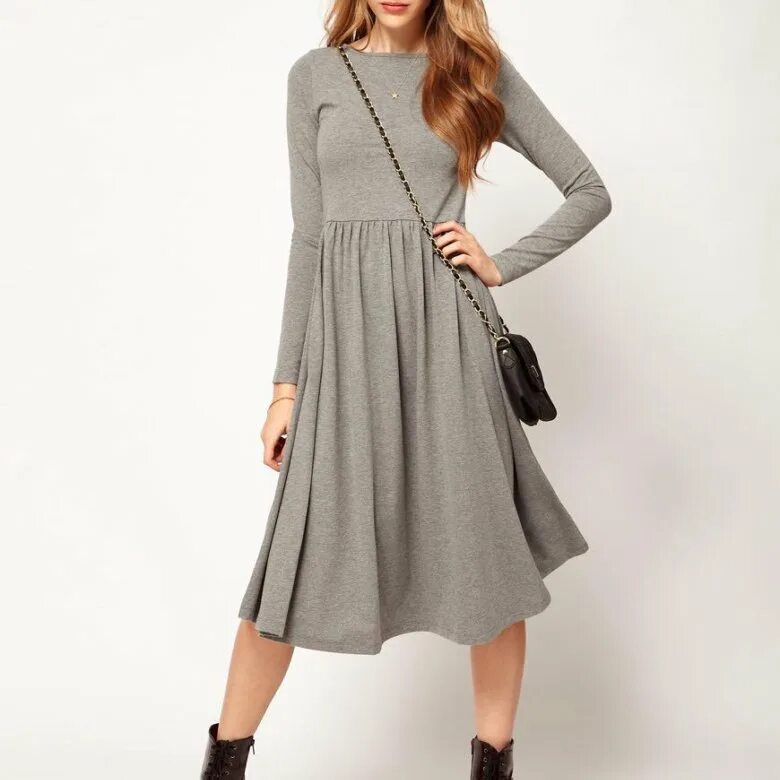 Платья на осень фото повседневные Серое новое платье, 46 - купить в Москве, цена 2 000 руб., дата размещения: 16.0
