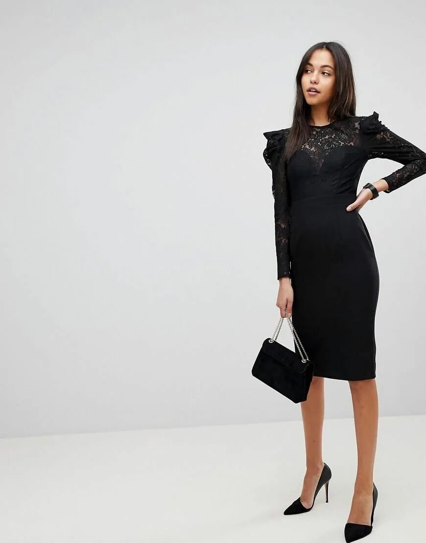 Платья на работу фото #Valentines #AdoreWe #ASOS - #ASOS ASOS Lace Top Midi Pencil Dress - Black - Ado