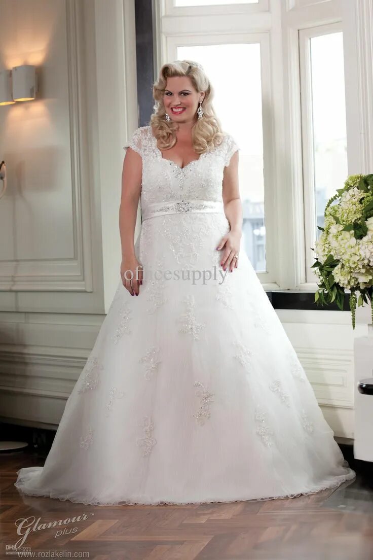 Платья на свадьбу больших размеров фото 2018 Champagne Elegant Cap Sleeves Wedding Dresses Sheer Neck A Line Tulle Lace 