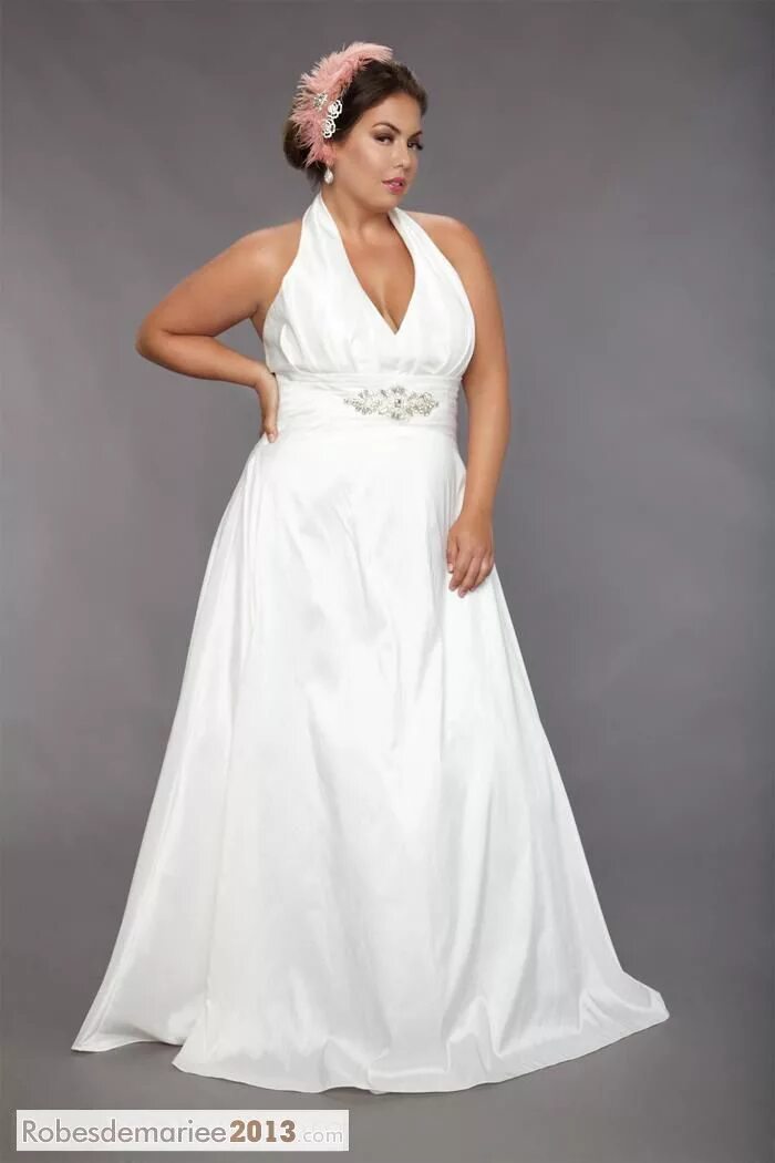 Платья на свадьбу больших размеров фото Halter Empire Court Délicate Pin Floor-length Taille Plus robe de mariée Robe ma