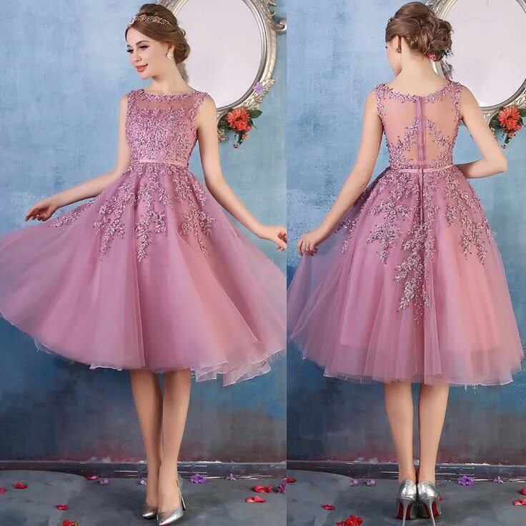 Платья на выпускной 2024 11 класс фото Illusion Prom Dress,Purple Prom Dress, Prom Gowns, Tulle Prom Dress, Knee Length