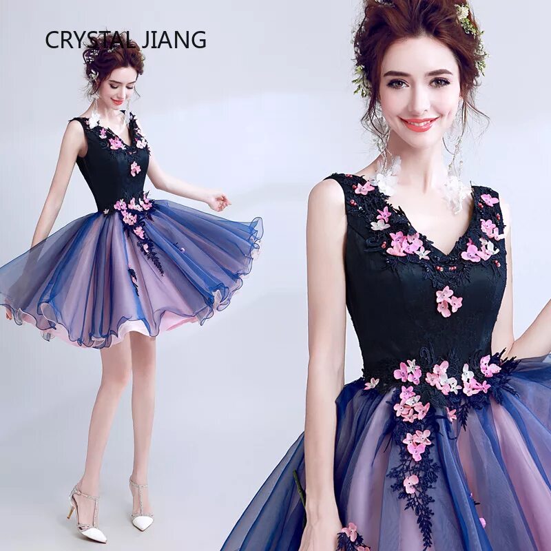 Платья на выпускной фото самые красивые New Arrival 2019 Cocktail Dresses Navy Lace Applique Custom Made A Line Handmade