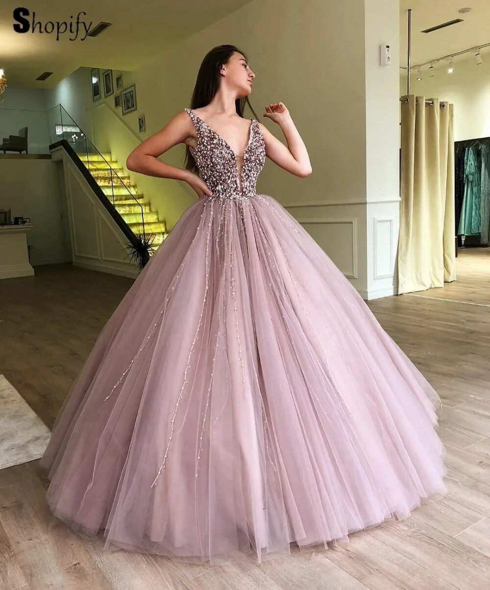 Платья на выпускной фото самые красивые Купить романтические длинные платья 2019 пышное бальное платье с крупным бисером