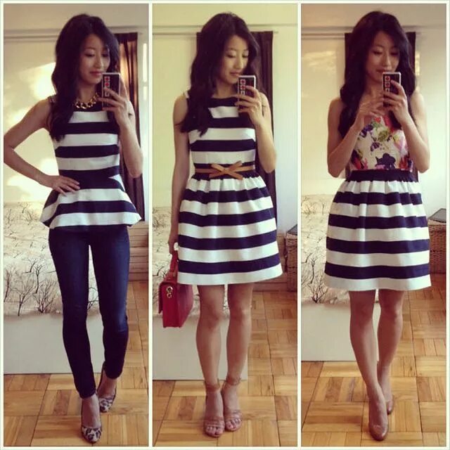 Платья невысокого роста фото Sewing with lining: Convertible Fit & Flare Striped "Dress" - Extra Petite Diy d