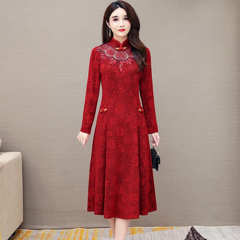 Платья осень 2024 фото Женское золотистое бархатное платье большого размера, весенне-осенние платья для