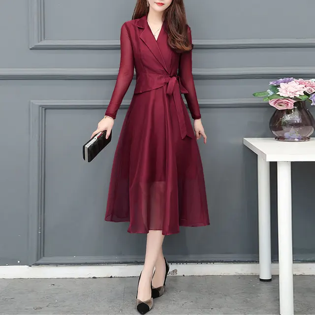 Платья осень 2024 фото Платье из сетчатой пряжи на весну и осень, новый стиль, приталенное, приталенное