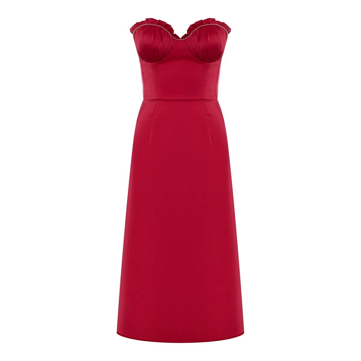 Платья оттенков фото Коктейльное платье-бюстье средней длины оттенка фуксия с открытыми плечами POST 