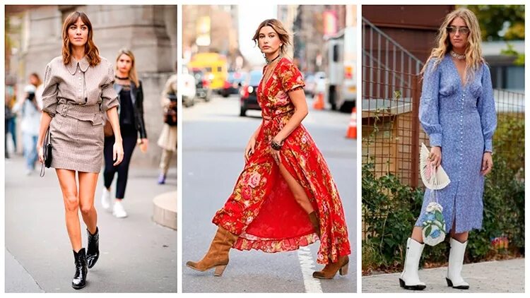 Платья под казаки фото С чем носить казаки женские короткие и высокие. Самые стильные сочетания с ковбо